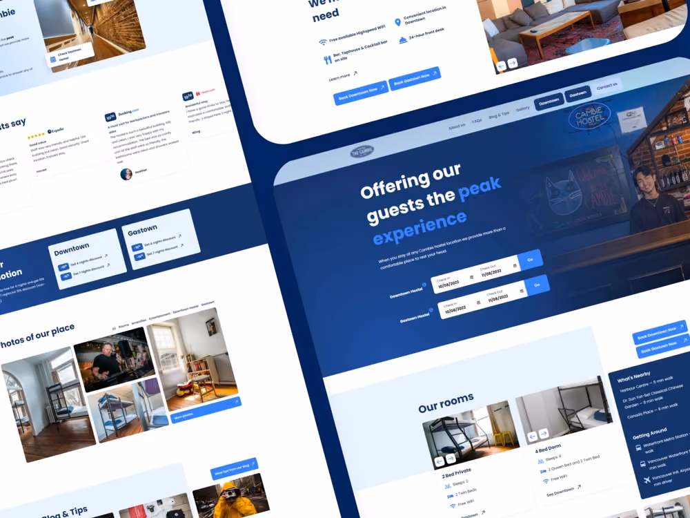 Website mockup of The Cambie Hostels
