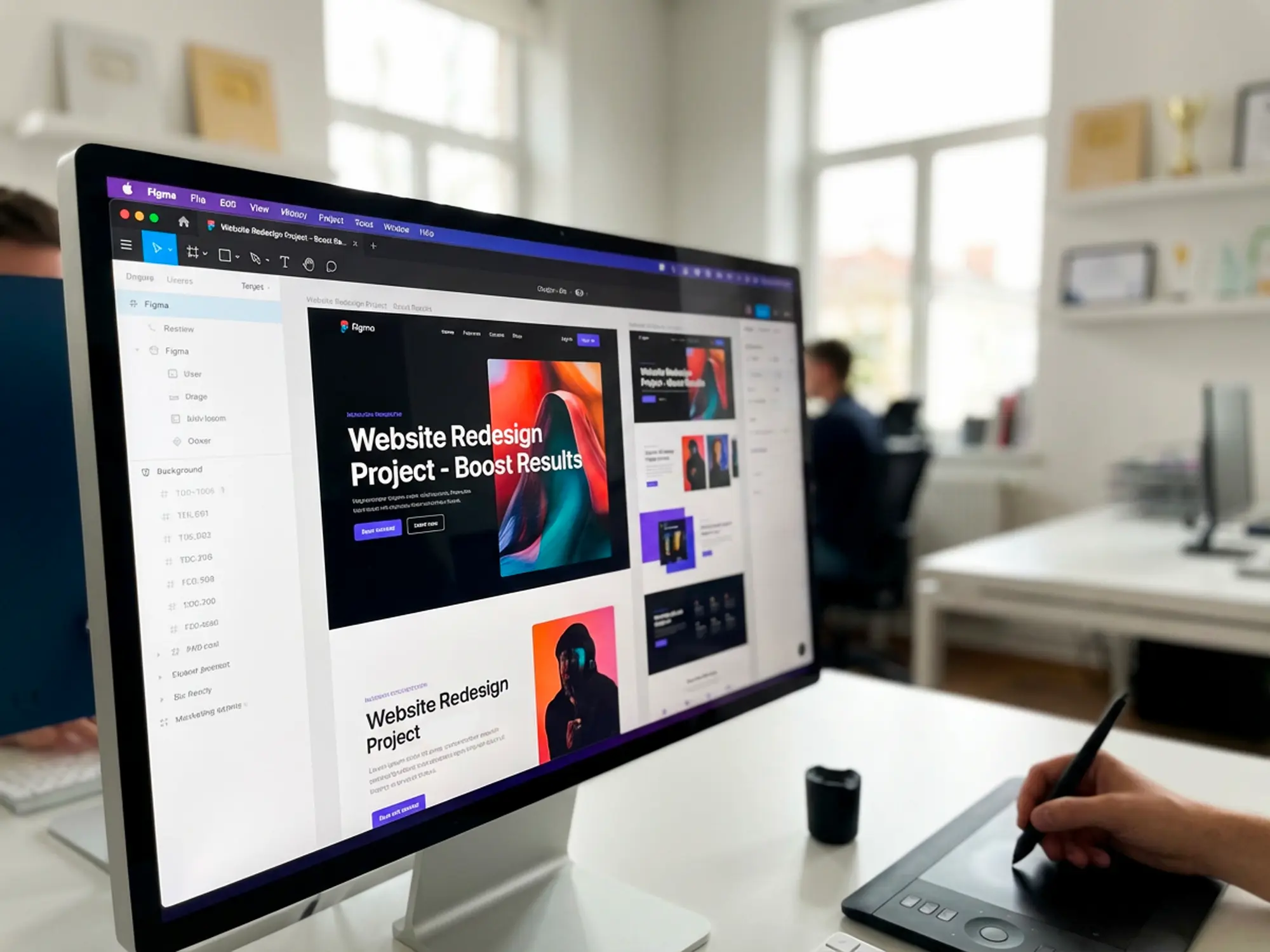 Sketching website layout wireframe idea to notebook