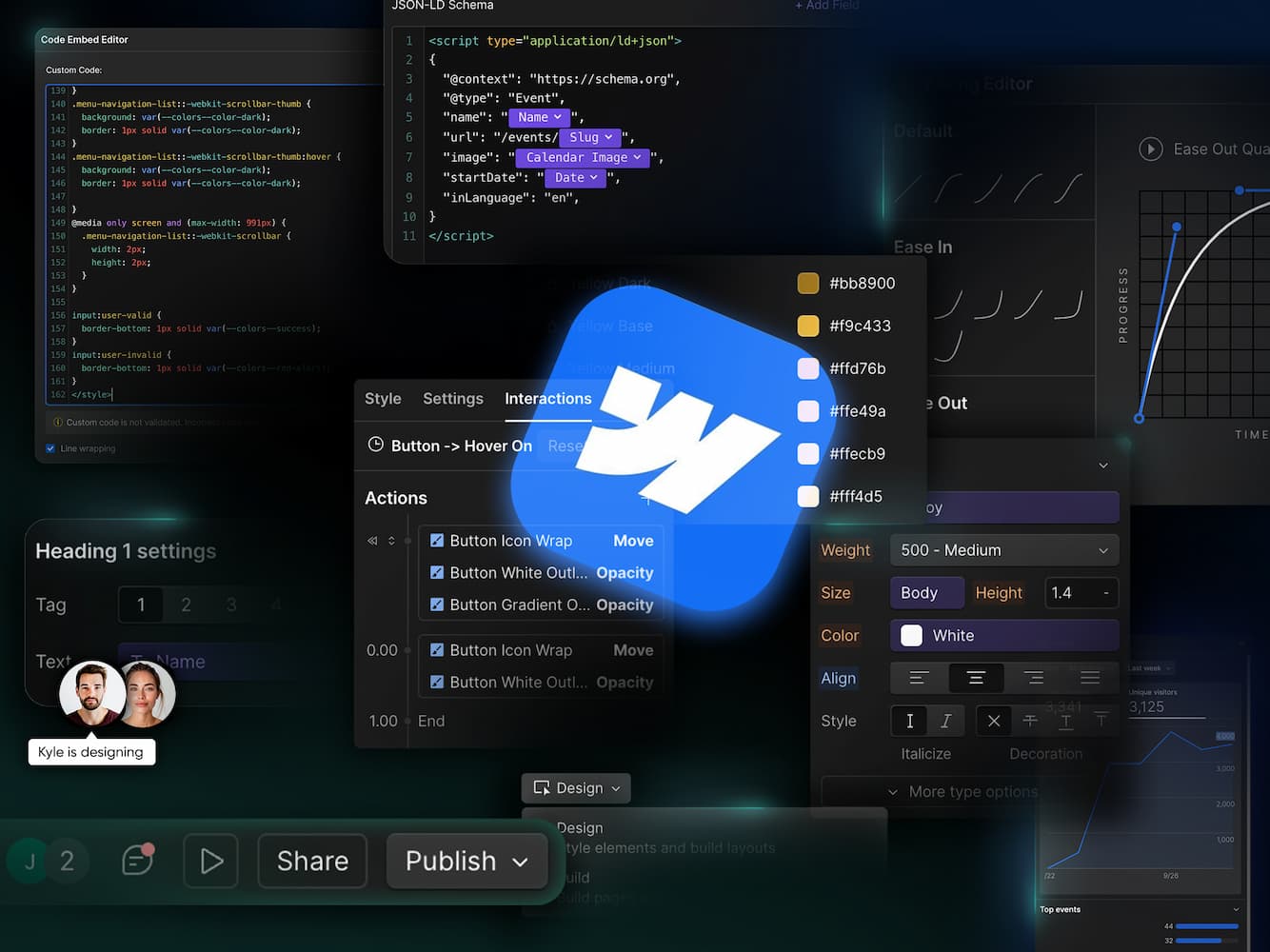 Webflow Designer Dashboard and Rad Sled Website being built