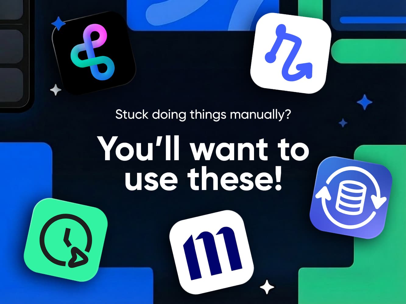 Graphic representing Webflow automation tools with app icons and text about saving time and avoiding manual CMS work