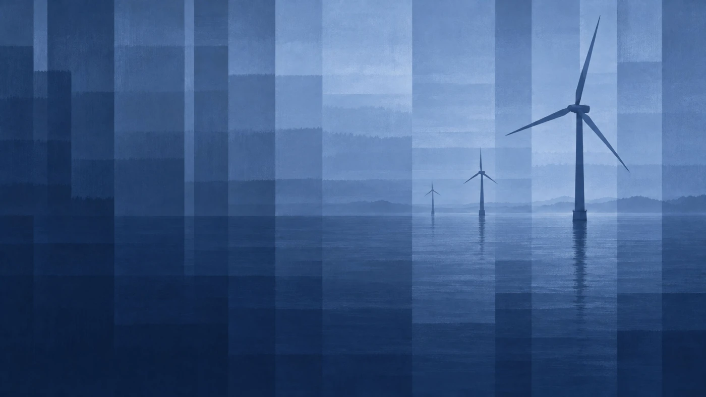 Parc éolien en mer, éolienne au premier plan