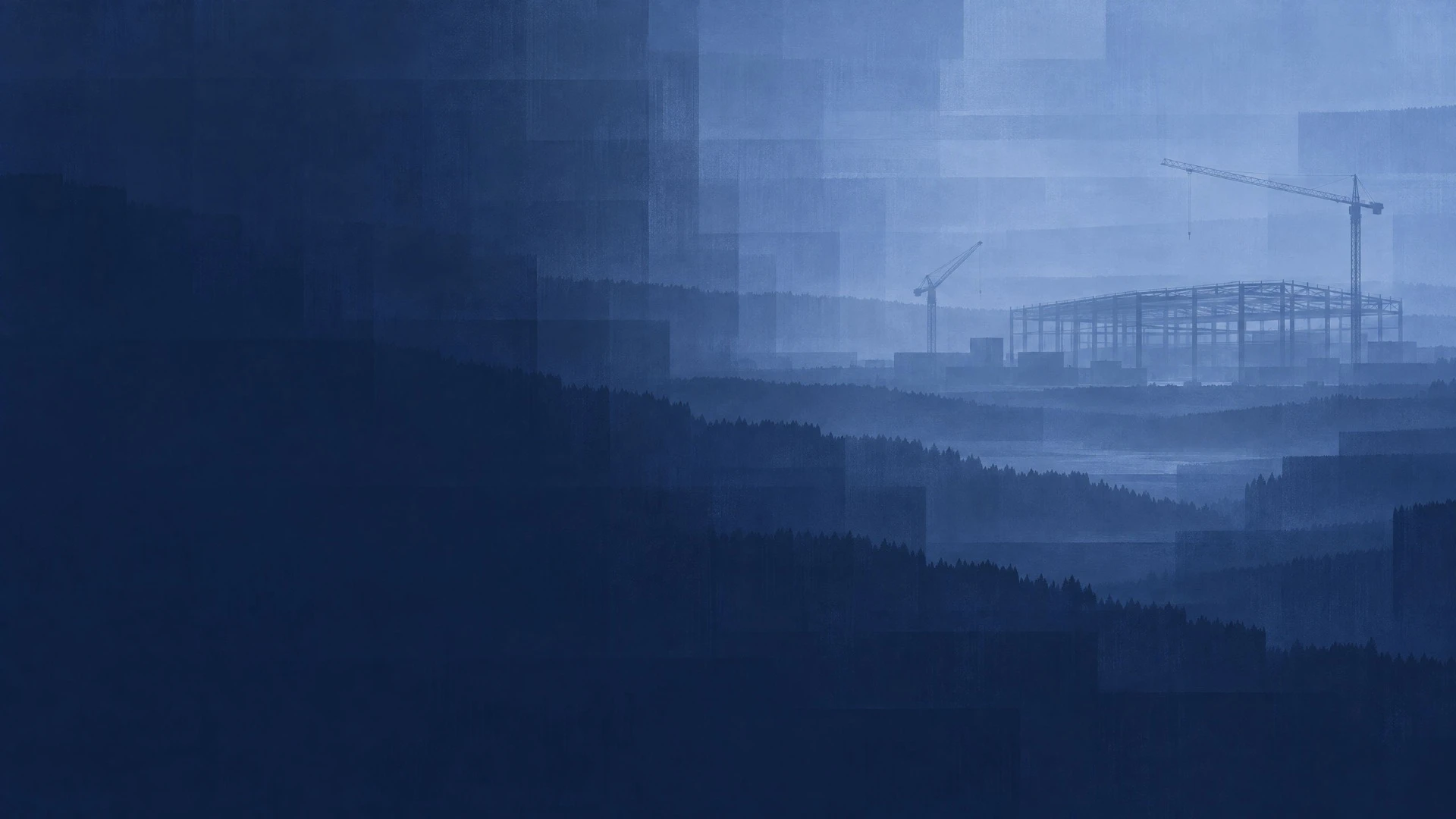 Chantier industriel dans la brume
