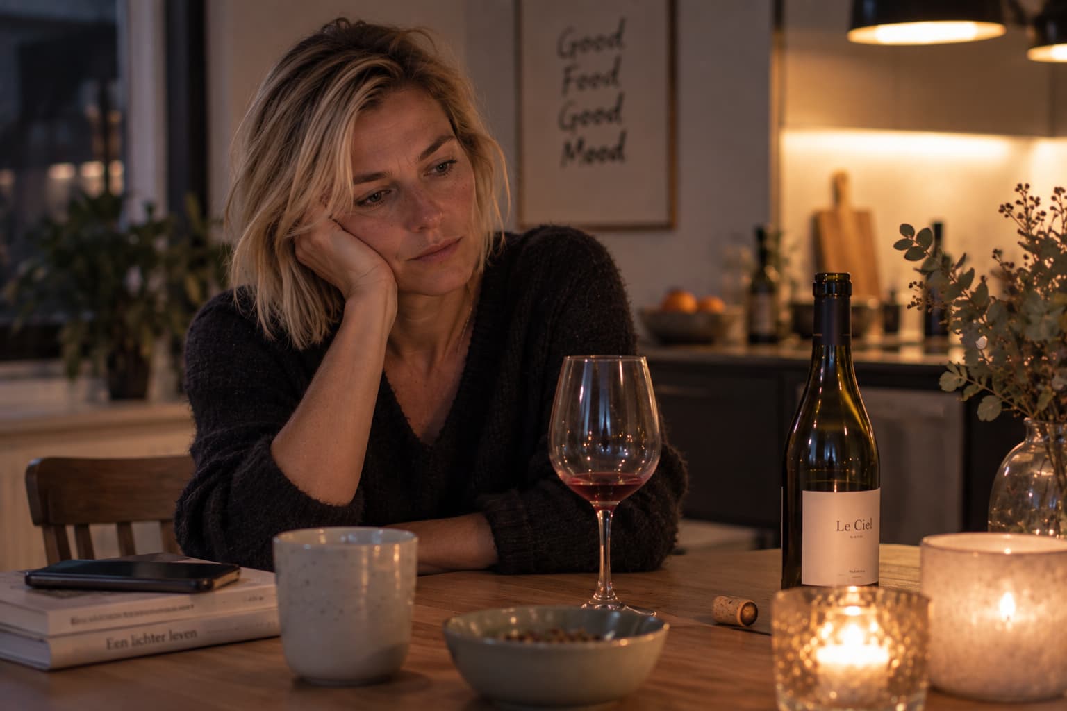 Vrouw die zich schaamt voor haar alcoholgebruik