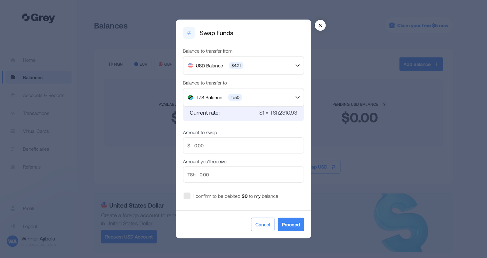 swap usd to tsh