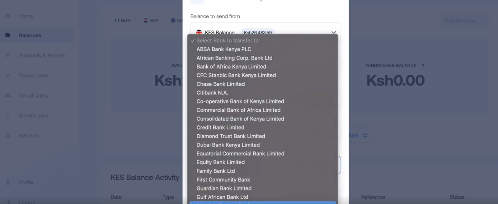 withdraw to kenyan bank accounts