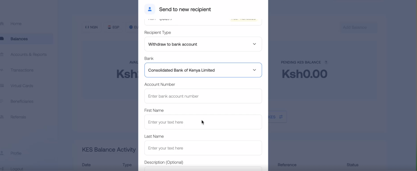 enter account details