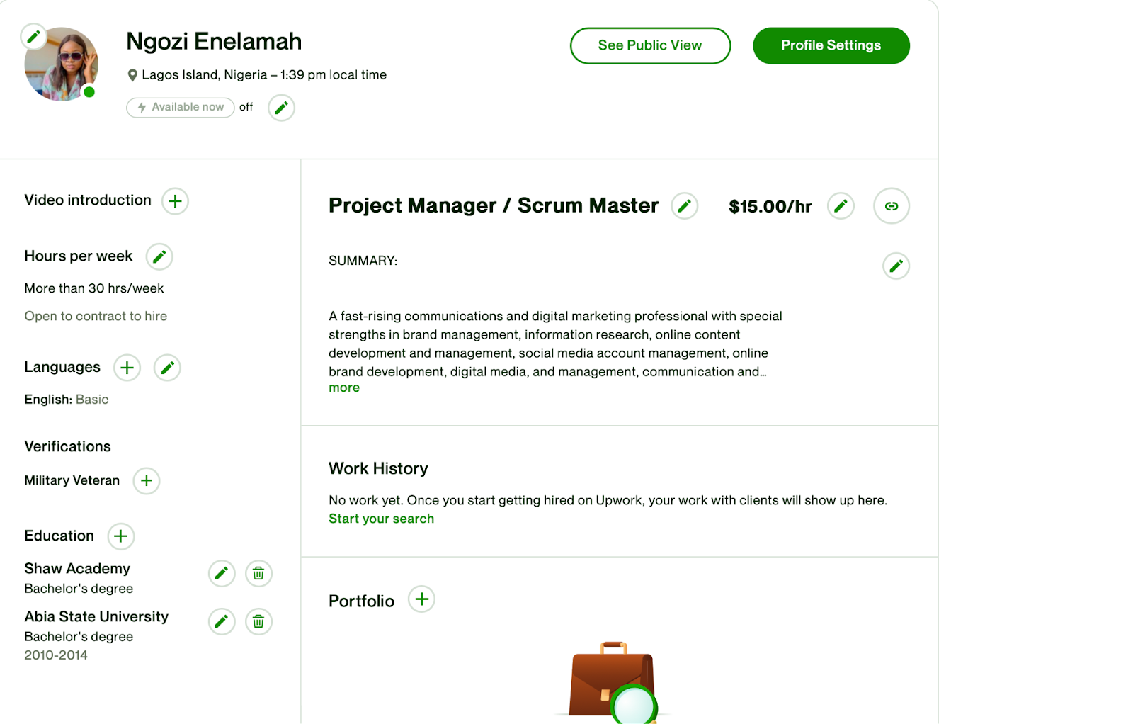 upwork profile