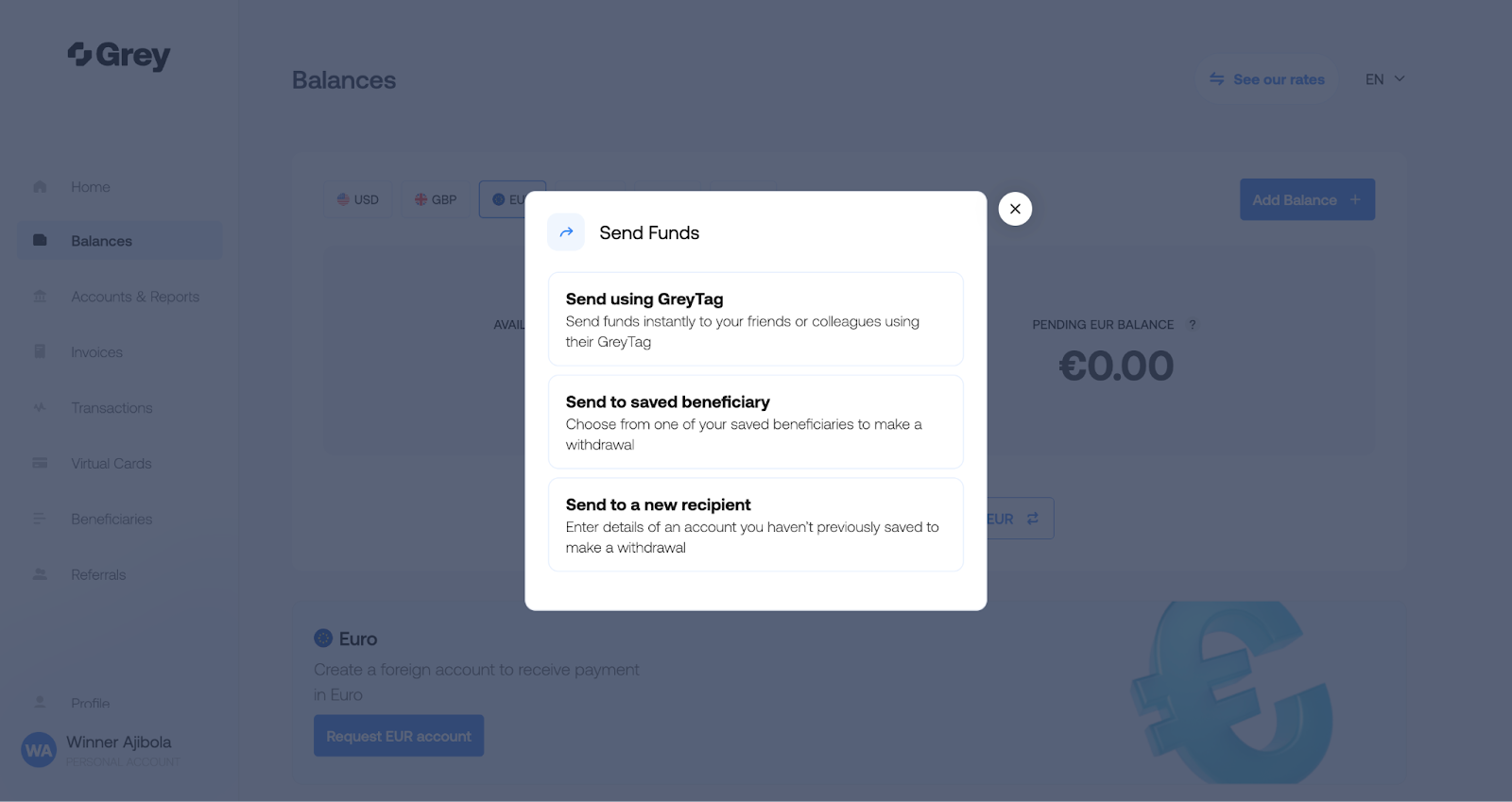 send options on Grey