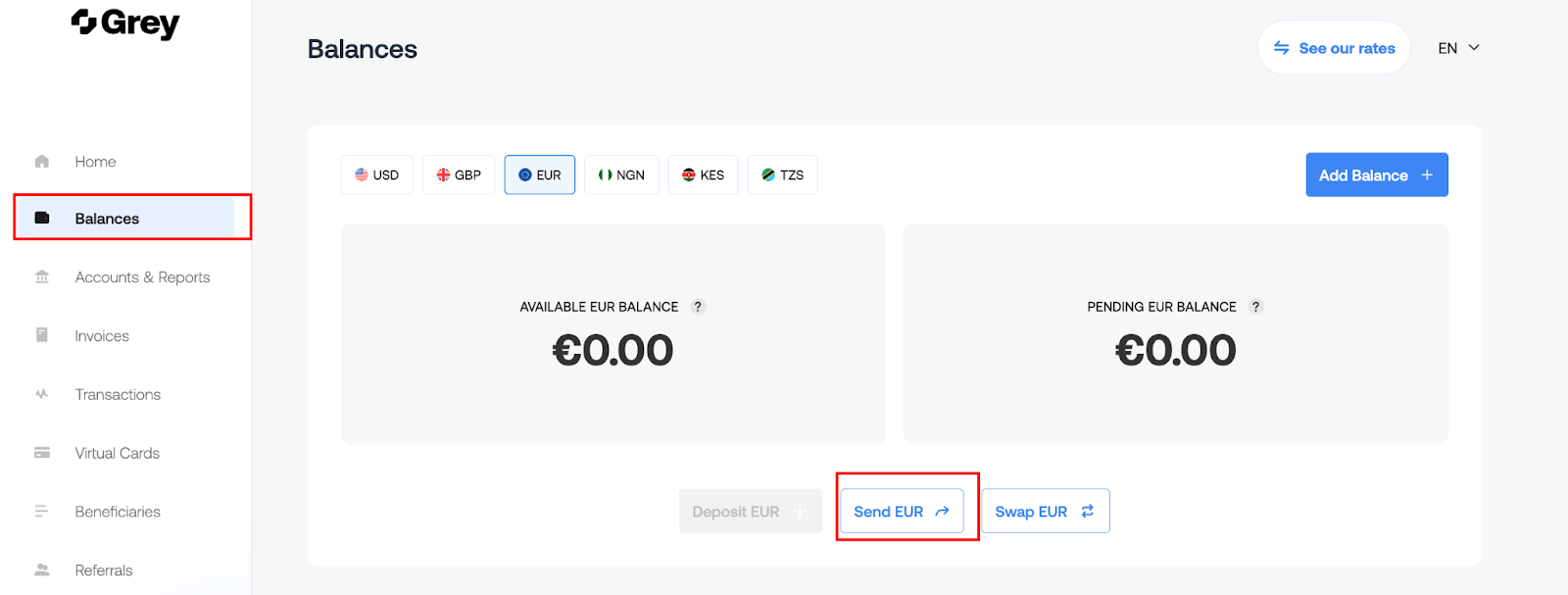 send Euros with Grey