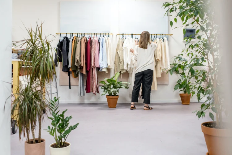 Person adjusting clothes on the rack