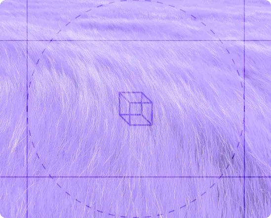 Close-up of soft pink or purple fur texture under camera focus grid and cube icon overlay.