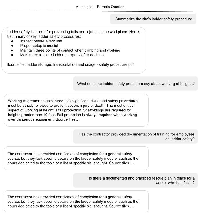 Sample AI chat query about ladder safety procedures