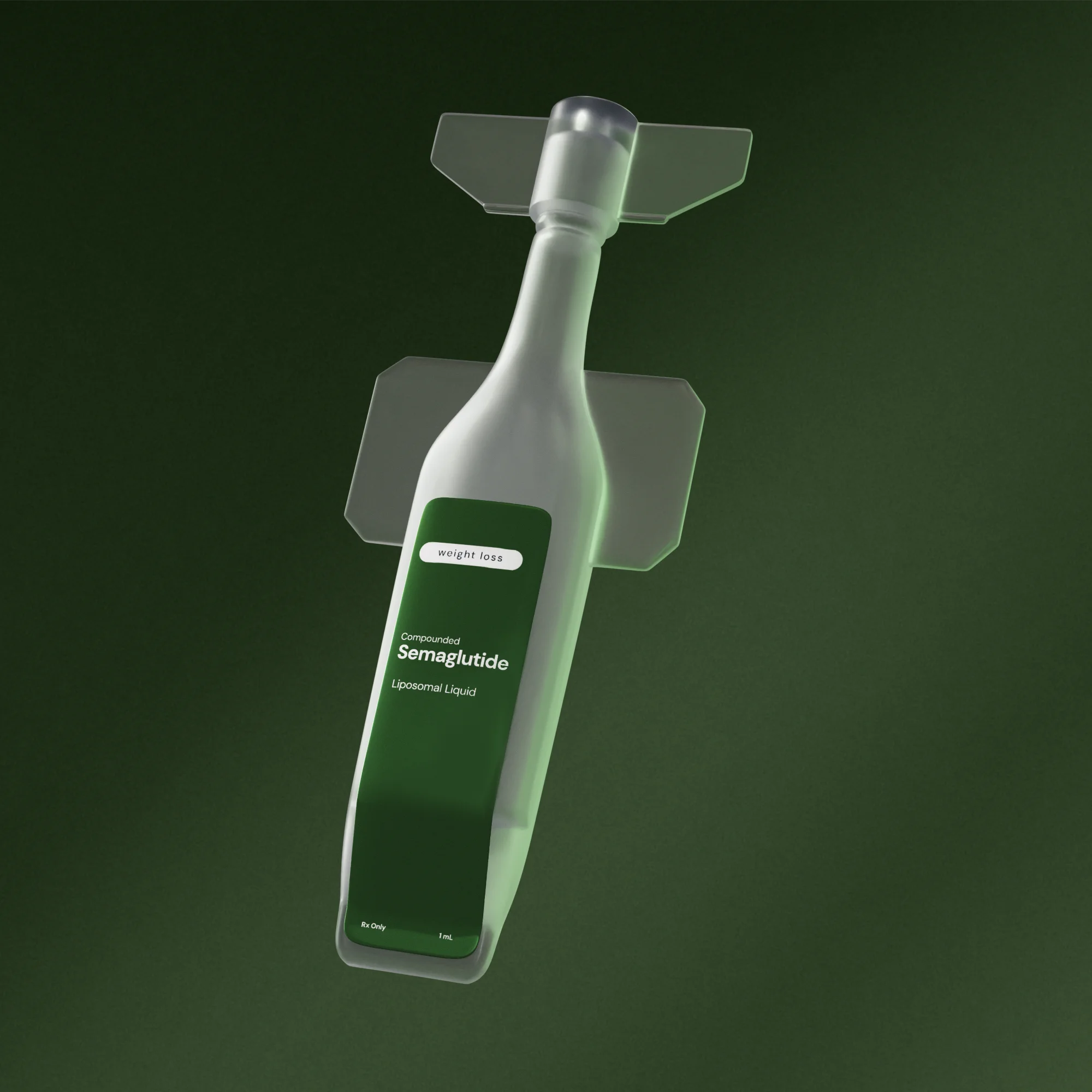 Gray and white medical ampule labeled 'iri' against dark green background.