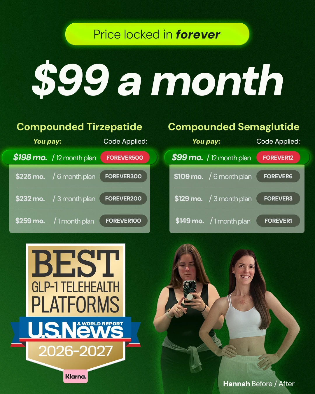 Fridays pricing banner: compounded GLP-1 plans for $99 a month