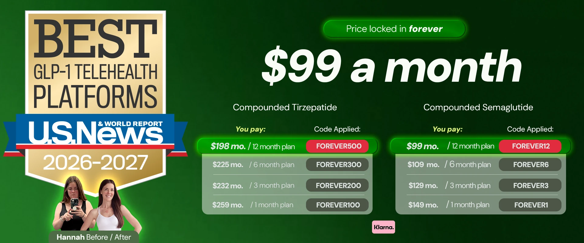 Fridays pricing banner: compounded GLP-1 plans for $99 a month