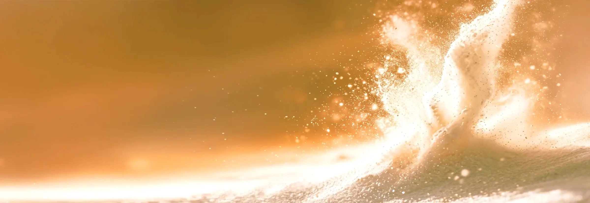 Cloud of collagen powder bursting against a warm amber background