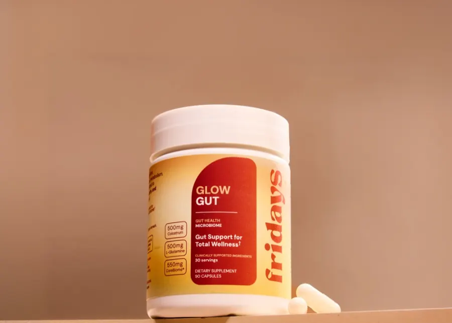 Glow Gut gut health supplement tub by Fridays
