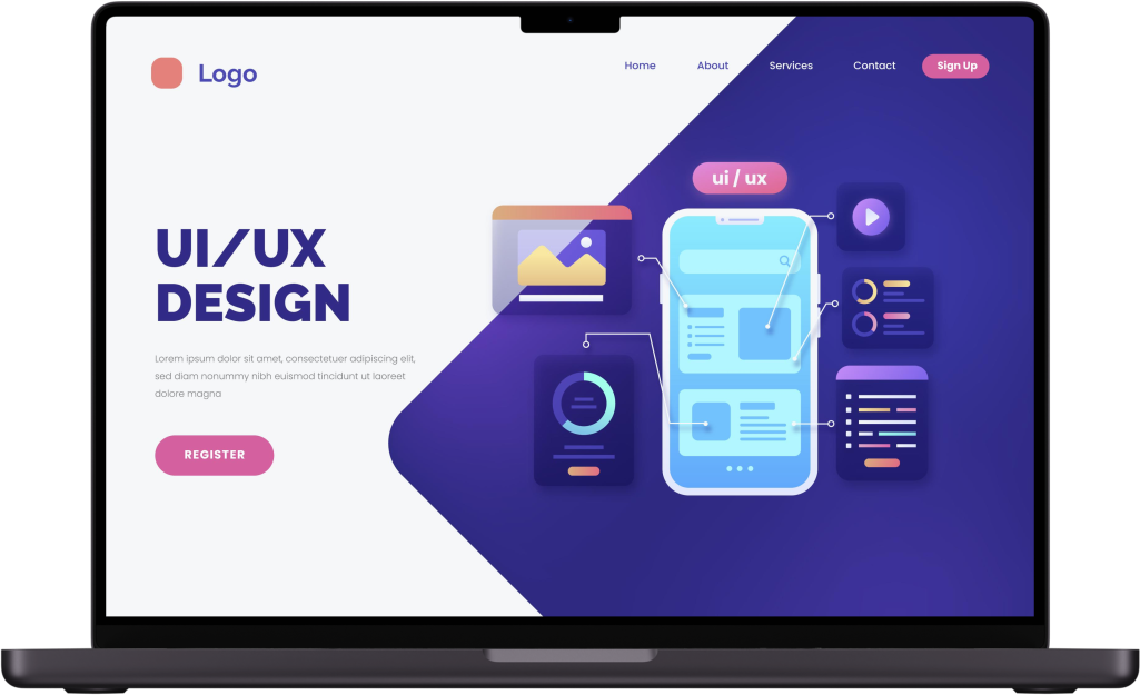 a mockup of a desktop landing page
