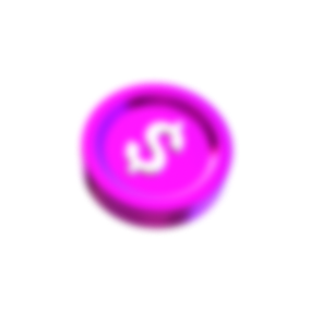 A pink coin with a white dollar sign