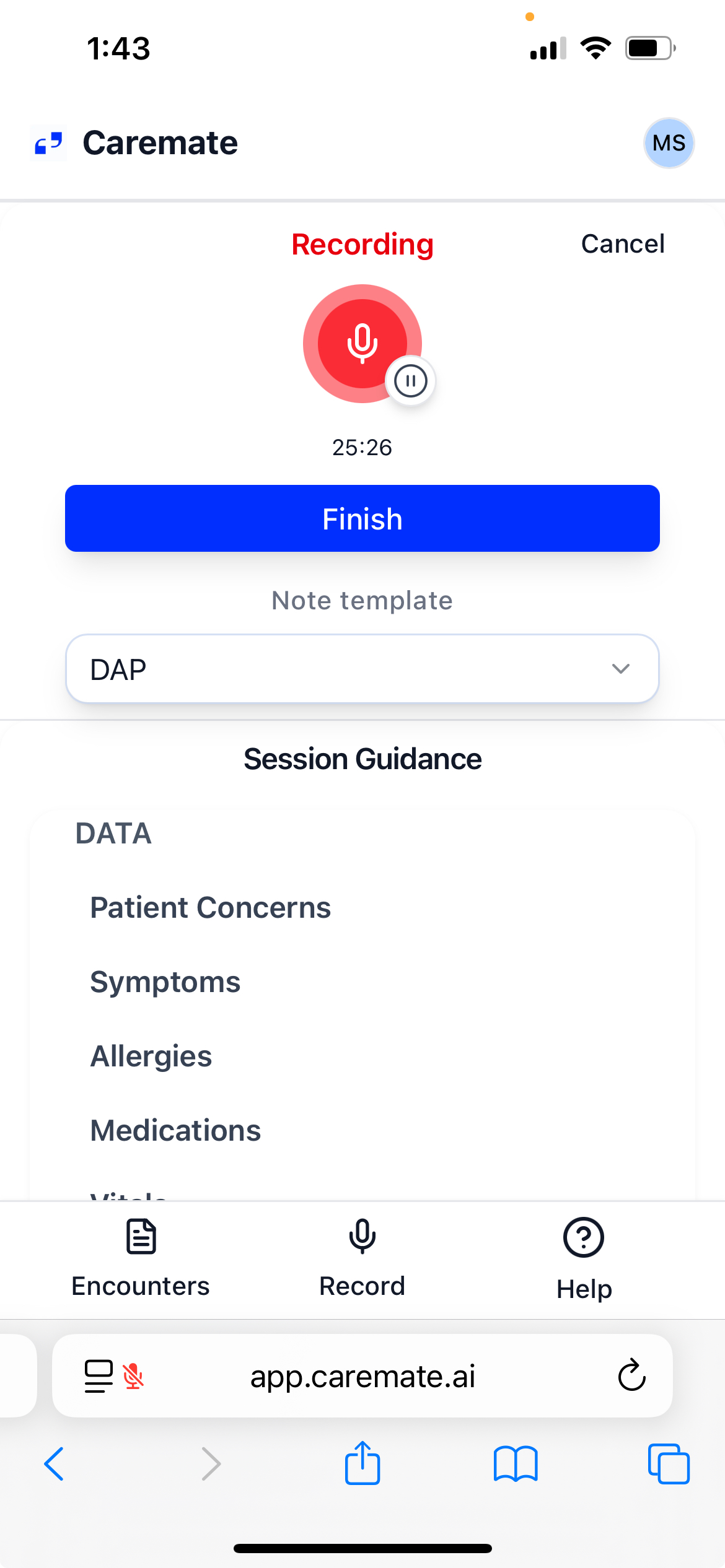 Caremate Recording Page