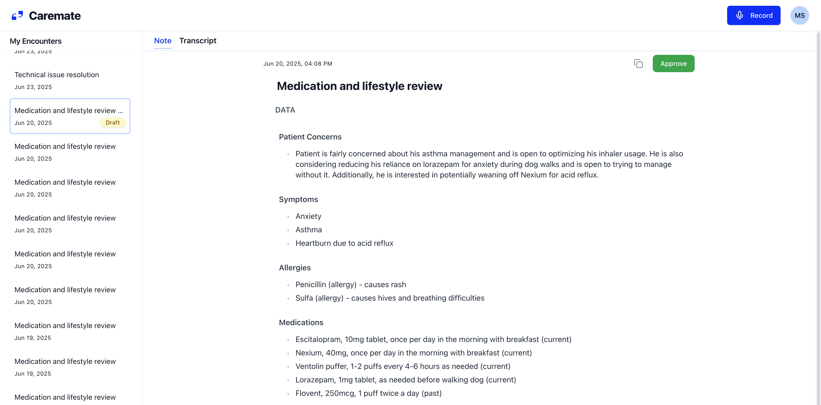 Reviewing pharmacy documentation with Caremate