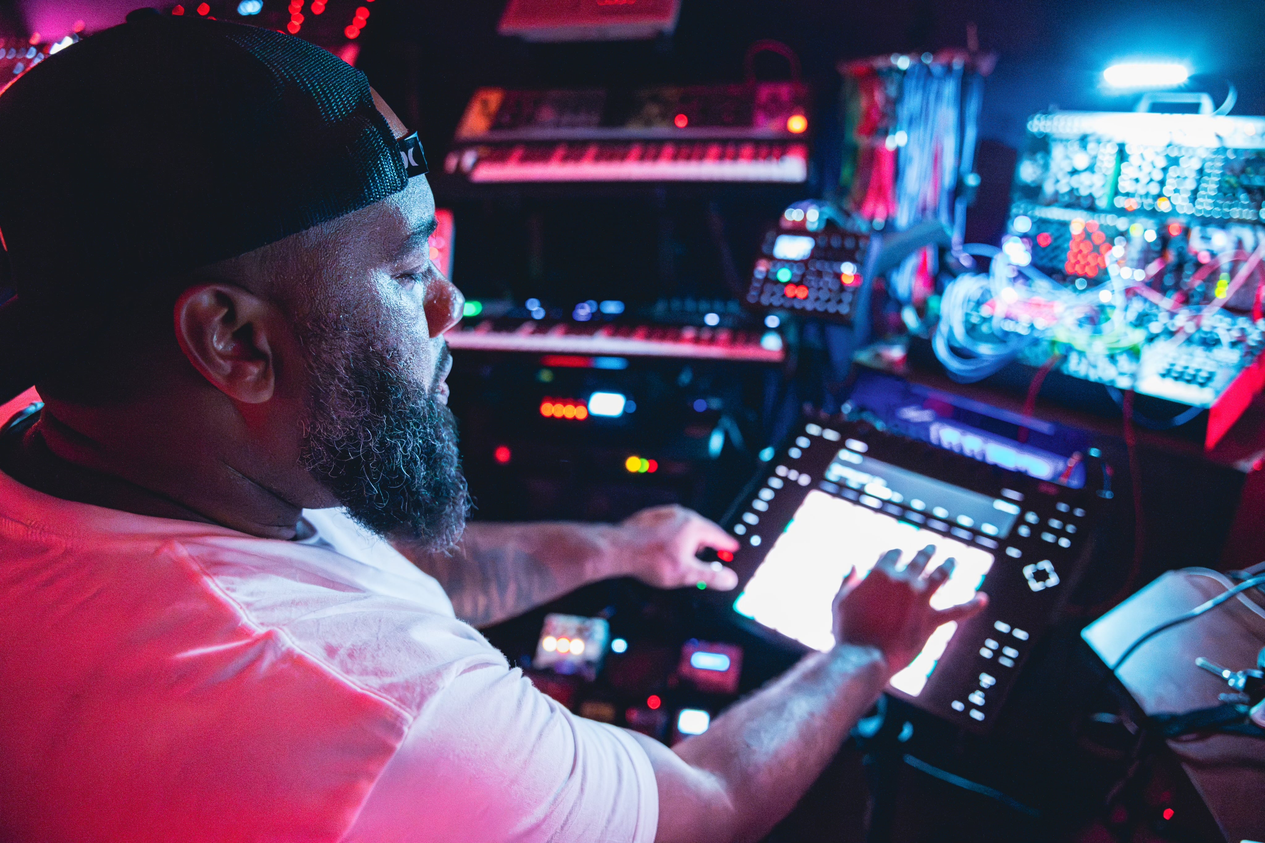 man in studio using equipment