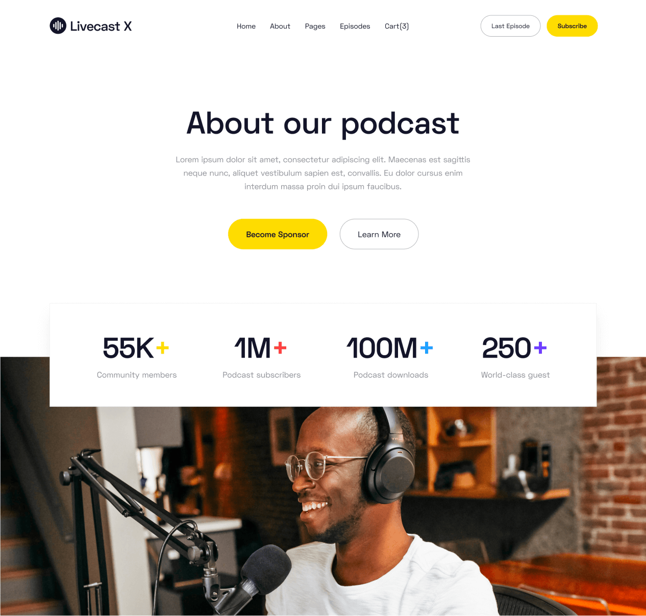 Livecast - About page - Podcas Webflow Template