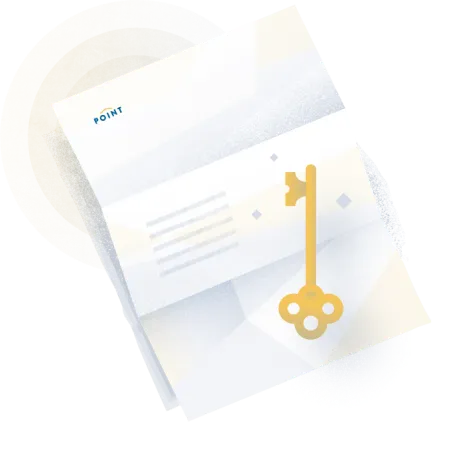 A close up of an offer letter with a key on it.