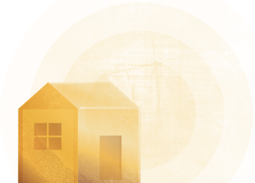 A picture of a house in the middle of a yellow circle.