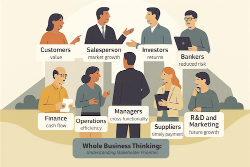 A goal of Whole Business Thinking is to understand the priorities of the stakeholders (which are not always the same).