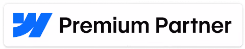 Blue stylized W logo next to bold text Premium Partner on white rectangular badge with black border.