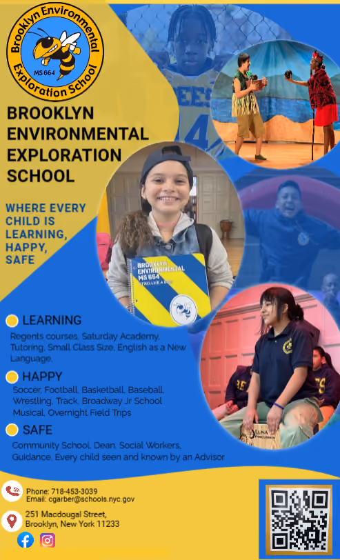Brooklyn Environmental Exploration School MS 664 promotional flyer with students
