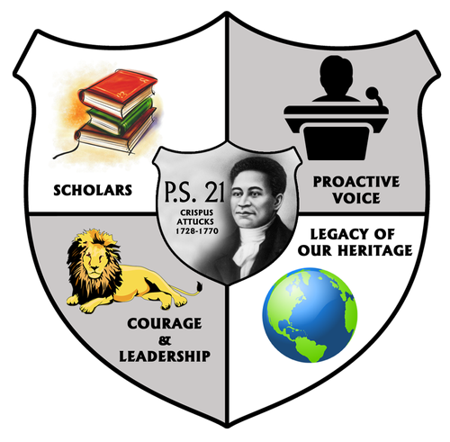 PS 21 Crispus Attucks school logo shield with four values