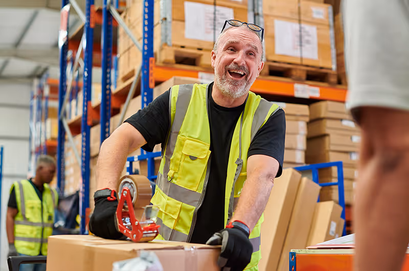 Warehouse worker handling packages