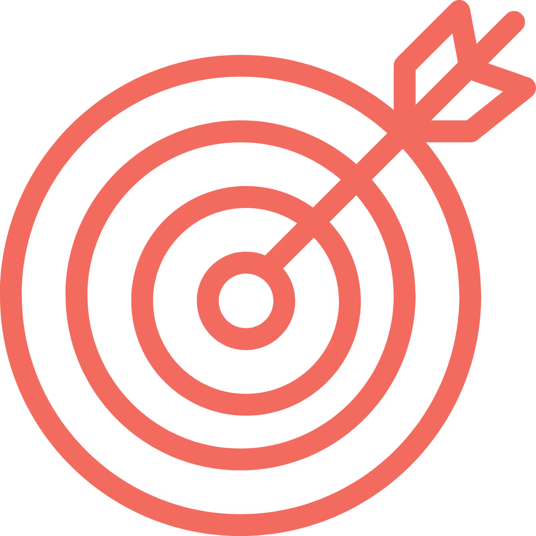 Red target with an arrow hitting the bullseye.