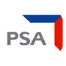 PSA logo with blue, red, and gray angular shapes.
