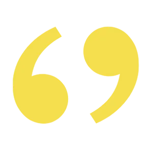 Yellow typographic double quotation marks symbol on transparent background.