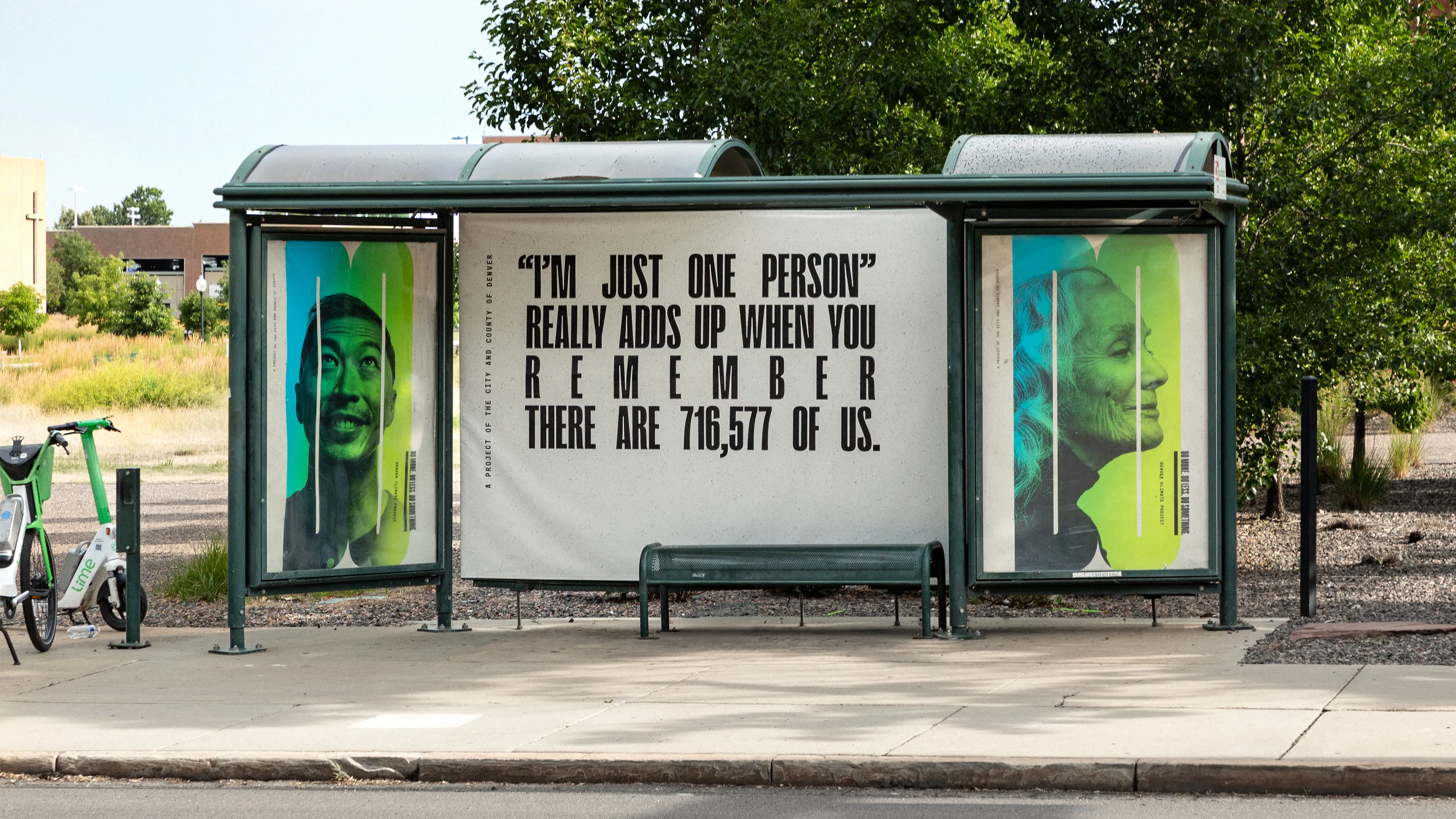 3 panel bus stop with campaign messaging