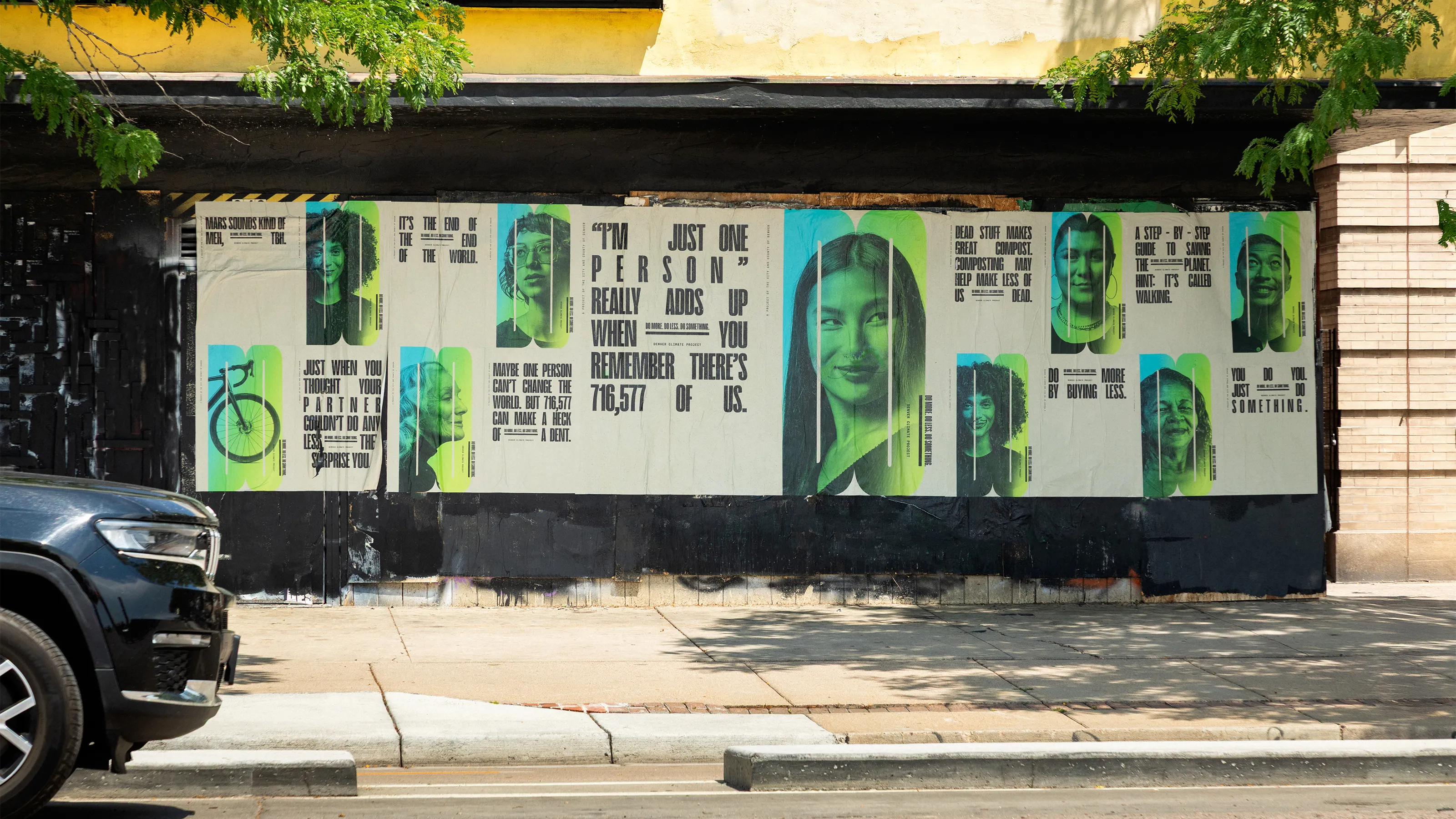 wheatpaste style posters with campaign messaging