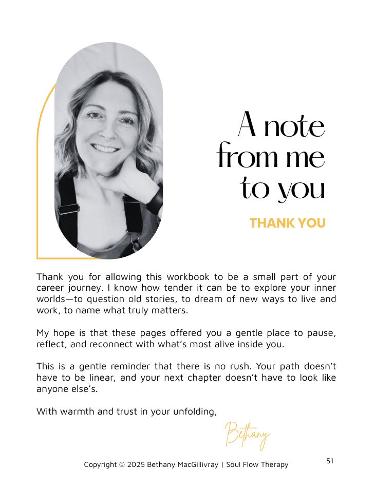 Creative Career Reflection Workbook — free mini-workbook by Soul Flow Therapy (Port Moody; online across BC