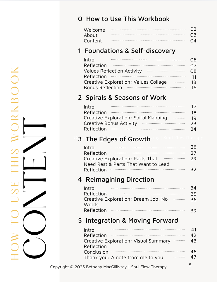 Creative Career Reflection Workbook — free mini-workbook by Soul Flow Therapy (Port Moody; online across BC