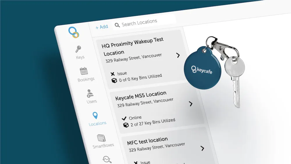 An abstract image showing a list of locations within the Keycafe desktop app.