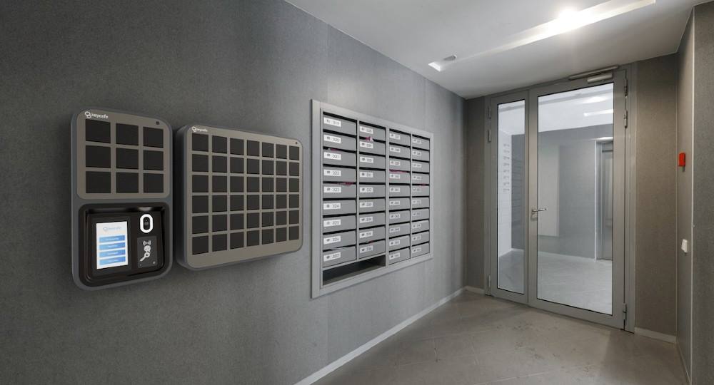SmartBoxes in a residential building lobby.