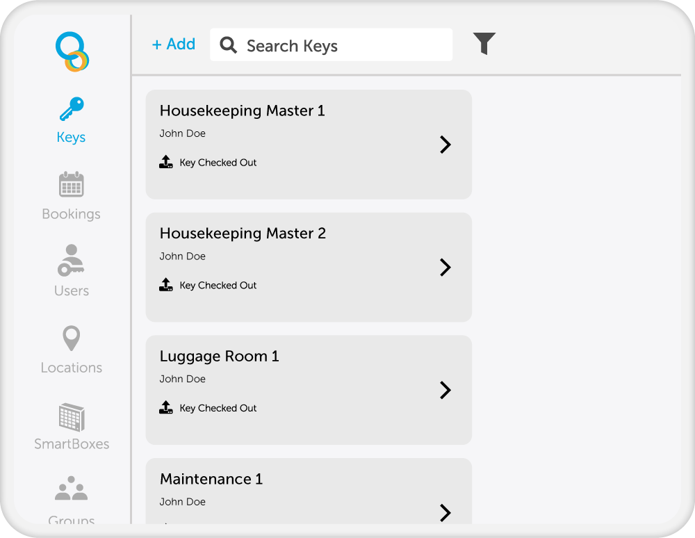 Desktop app showing hotel room key names