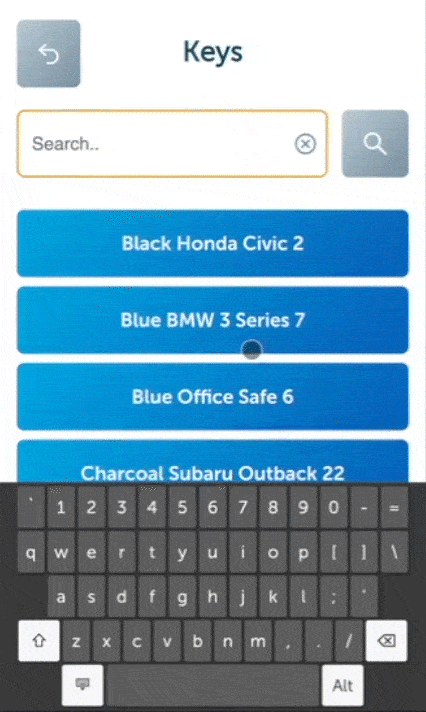 GIF of searching for a key on the SmartBox screen
