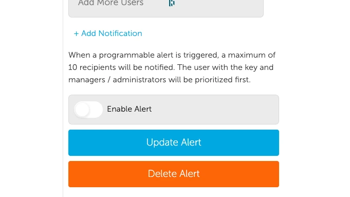 Screenshot of Programmable Alerts toggle