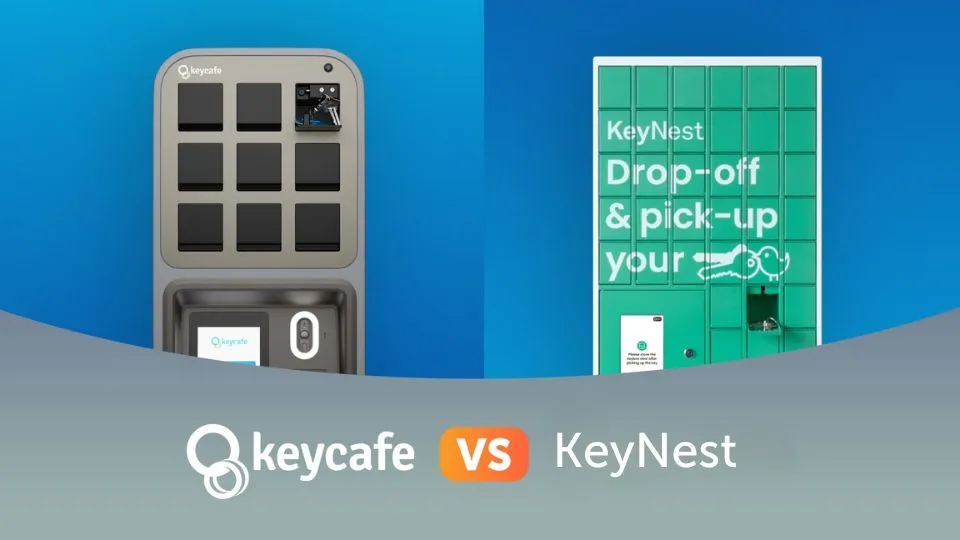 A Keycafe SmartBox and KeyNest locker side by side