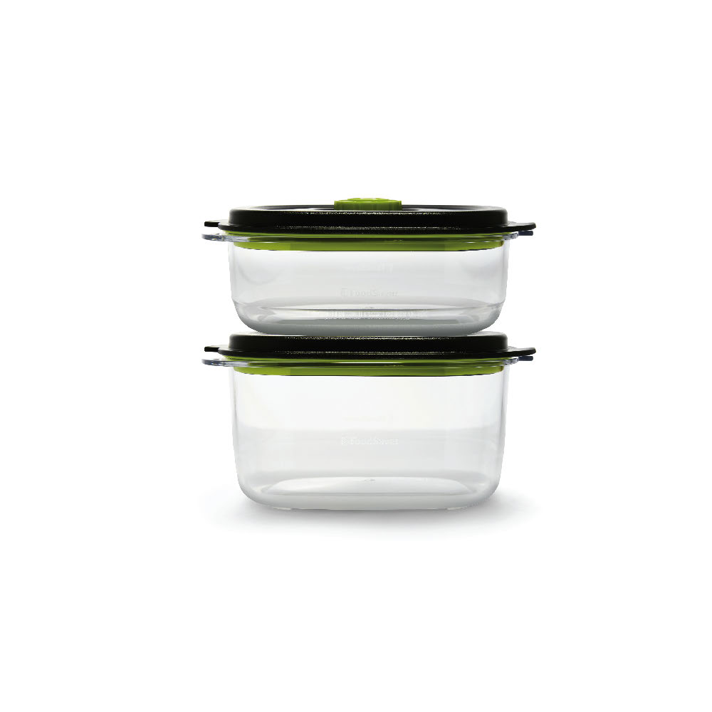 Plastic food containers with green lids