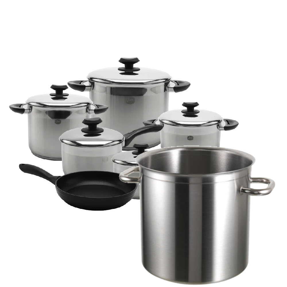 silver pots and pans set