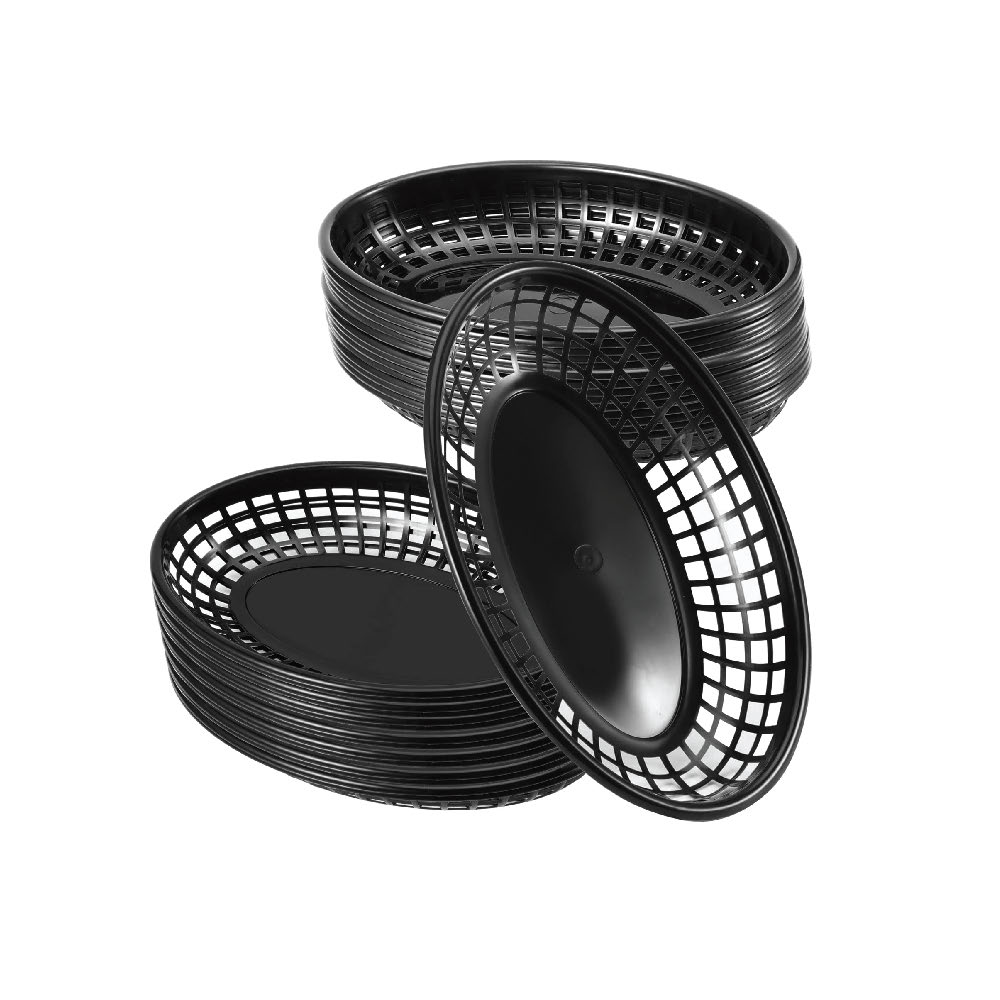 black plastic food baskets